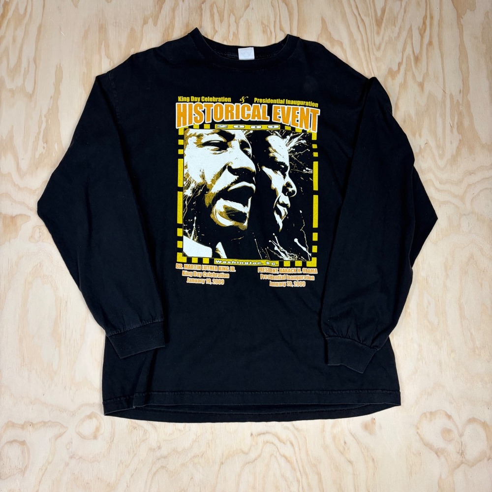 Vintage Alstyle Obama MLK 2009 Inauguration Long Sleeve T-Shirt XL Black AAA